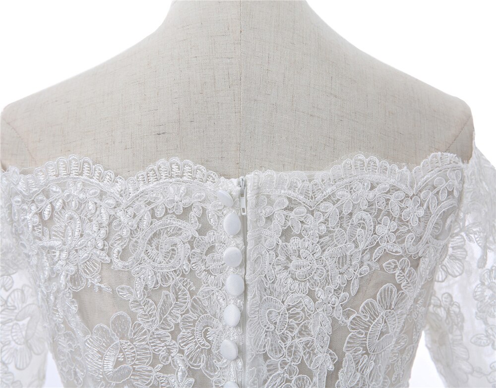 Boat Neck Wedding Bolero Lace Appliques Women Cape Beaded Wedding Shawl Vintage Bridal Wrap Wedding Accessories