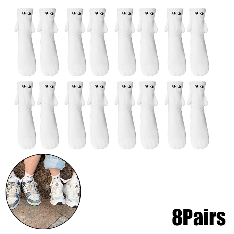 Calcetines magnéticos con manos mujeres hombres negro blanco divertido lindo ojos de dibujos animados pareja calcetines de tubo medio para: Oro