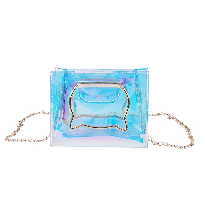 Bolso de hombro con holograma y Asa de gato para mujer, cadena transparente y acrílica, bolso de mano con cadena, bolso de hombro para mujer (plateado)