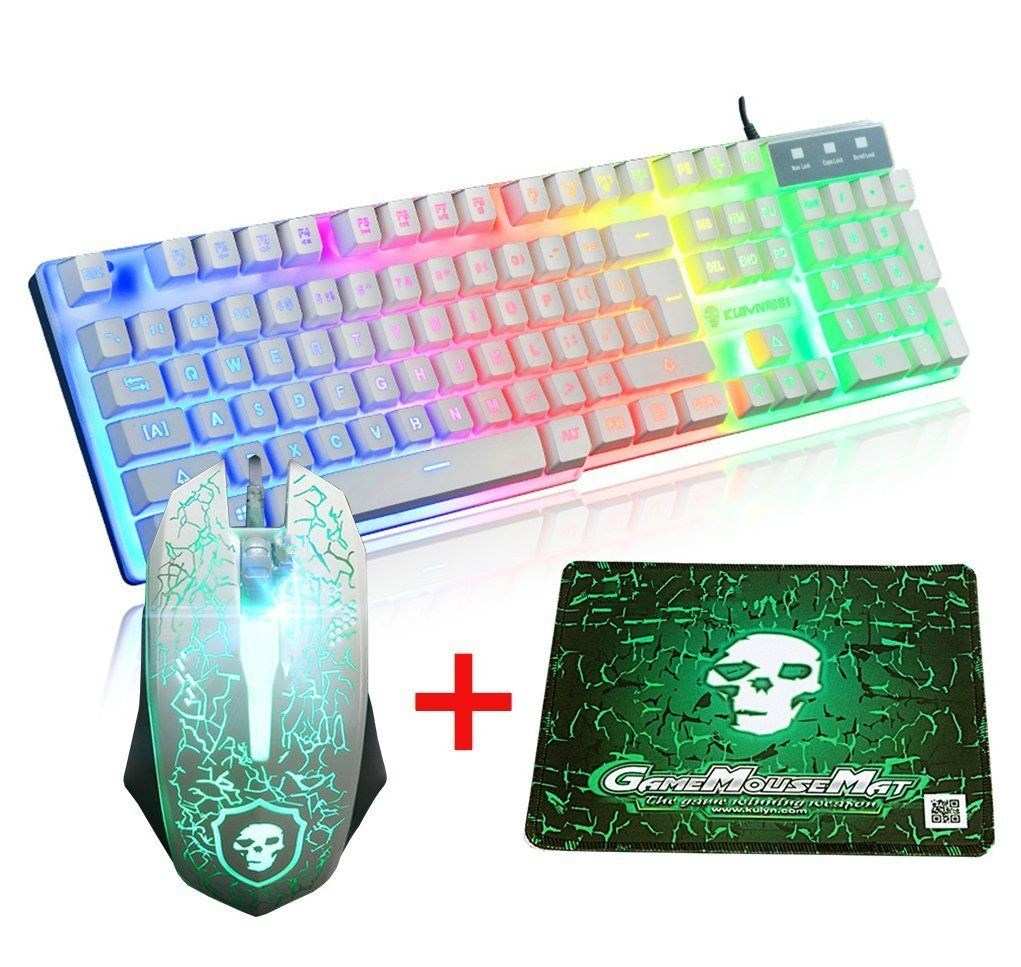 USB Wired Gaming Keyboard LED Rainbow Backlit Ergonomic 2400DPI Optical Gaming Mouse Sets for Gamer PC Computer