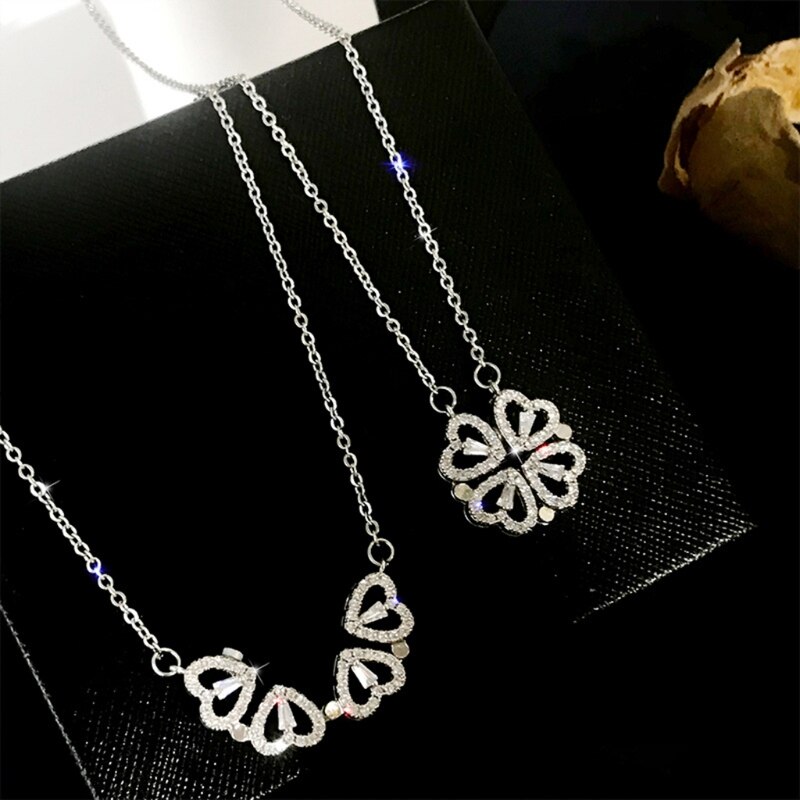 Four Leaf Clover Necklace Heart-shaped Clavicle Chain Openable Choker Jewellery