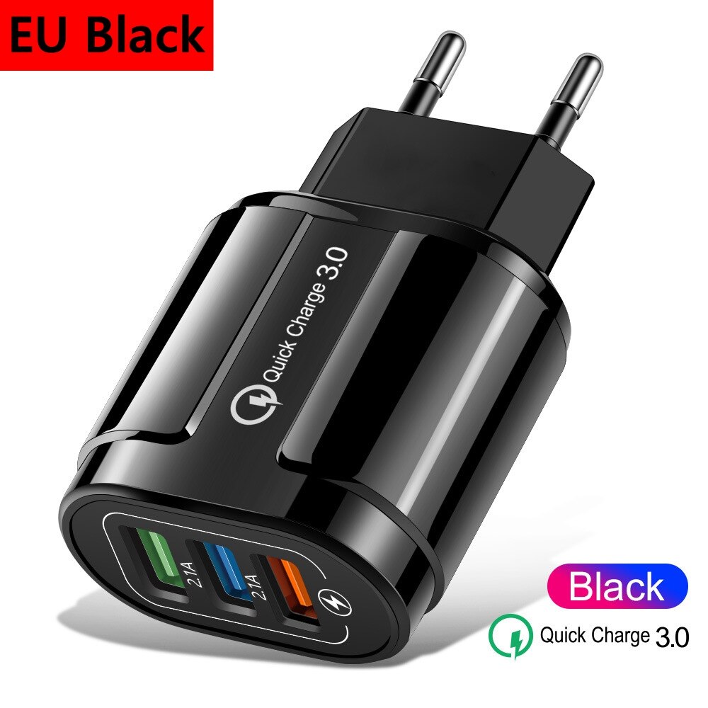 Olaf EU/Us-stecker USB Ladegerät 5A Quik Ladung 3,0 Handy Ladegerät Für iPhone 11 Samsung Xiaomi 3 port 28W Schnelle Wand Ladegeräte: Type B-EU Blak