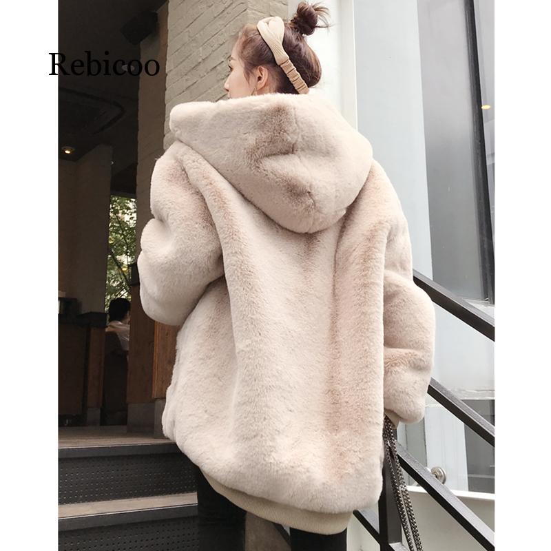 Female Winter Thick Warm Hooded Faux Fur Coat Women Fluffy Oversize Loose Parka Casual Jacket