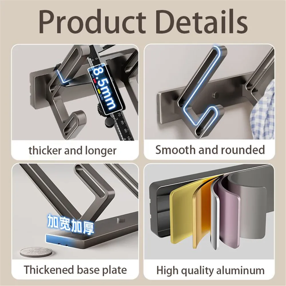 Perchero de aluminio con 7/8 ganchos, perchero largo montado en la pared para ropa, colgador para sombrero, organizador de llaves, ganchos para dormitorio, sala de estar y baño