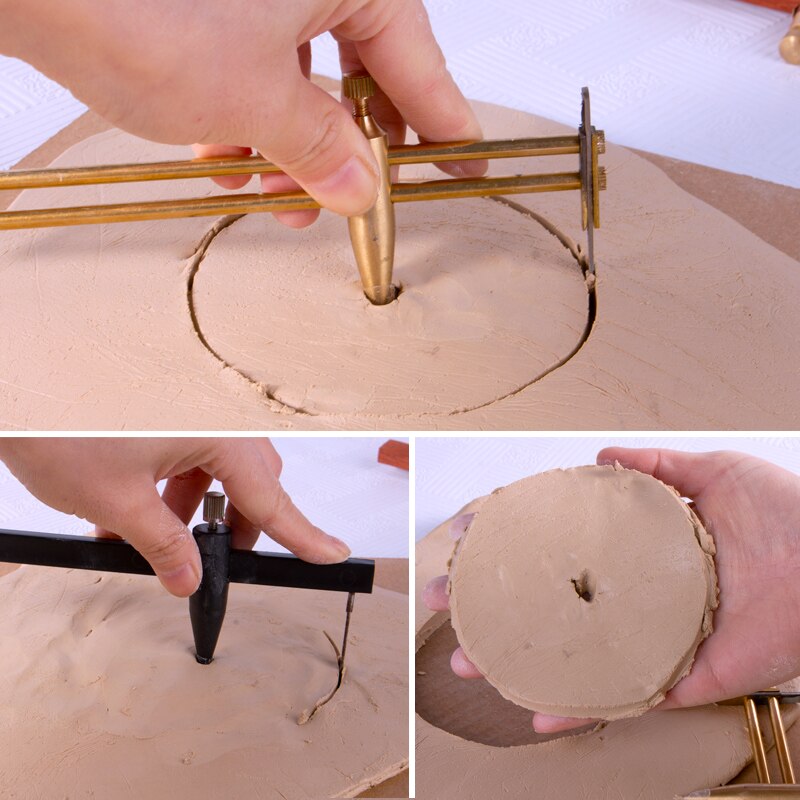 Herramientas de cerámica fina, pinzas de medición, herramientas de dibujo circular de cerámica de cobre, plástico y madera, usadas para hacer tabletas redondas de arcilla