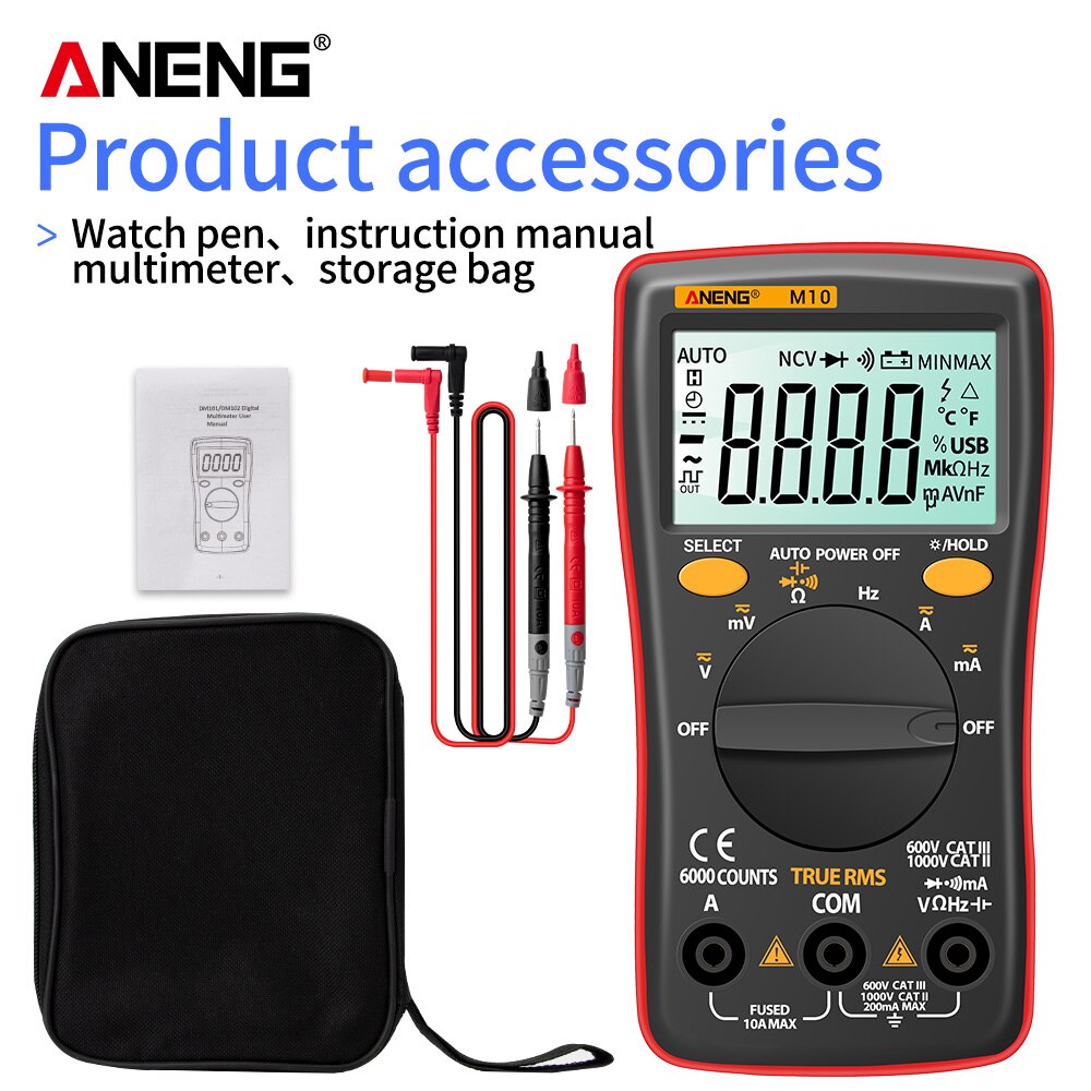 ANENG M10 Digital Multimeter Transistor Tester Analog 6000 counts Multimetro Profesional Capacitor Inductance Meter rm101/zt102: M10 Red 1