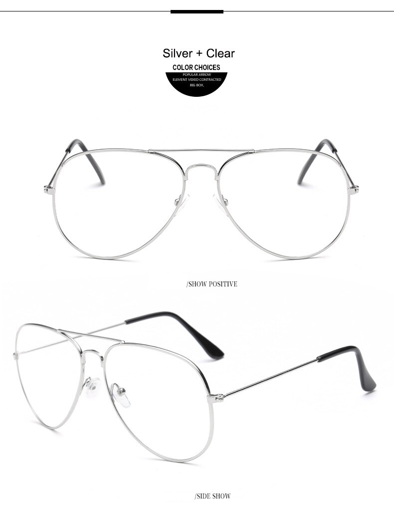 WarBLade Vintage Luxury Reading Glasses Frames Brand Clear Lens Glasses Frame Women Oversize Gold Eyewear Men Pilot Spectacle: silver clear