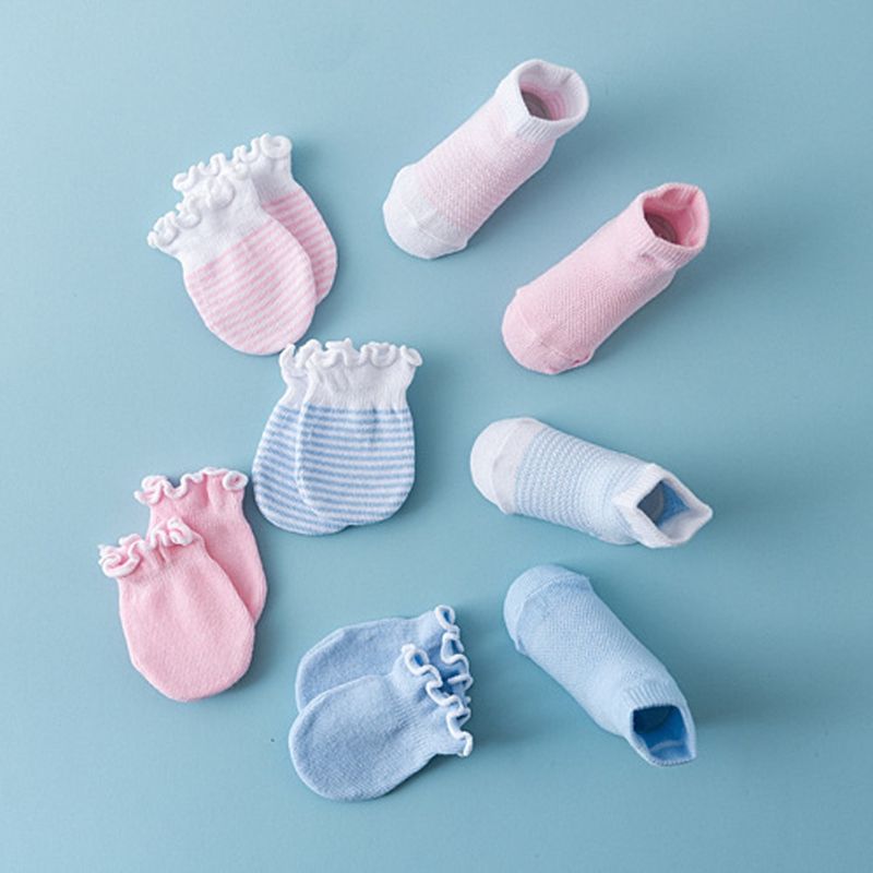 4 Pairs Children Kids Baby Newborn Socks Gloves Anti-scratch Breathable Elasticity Protection Face Mittens Shower Infant