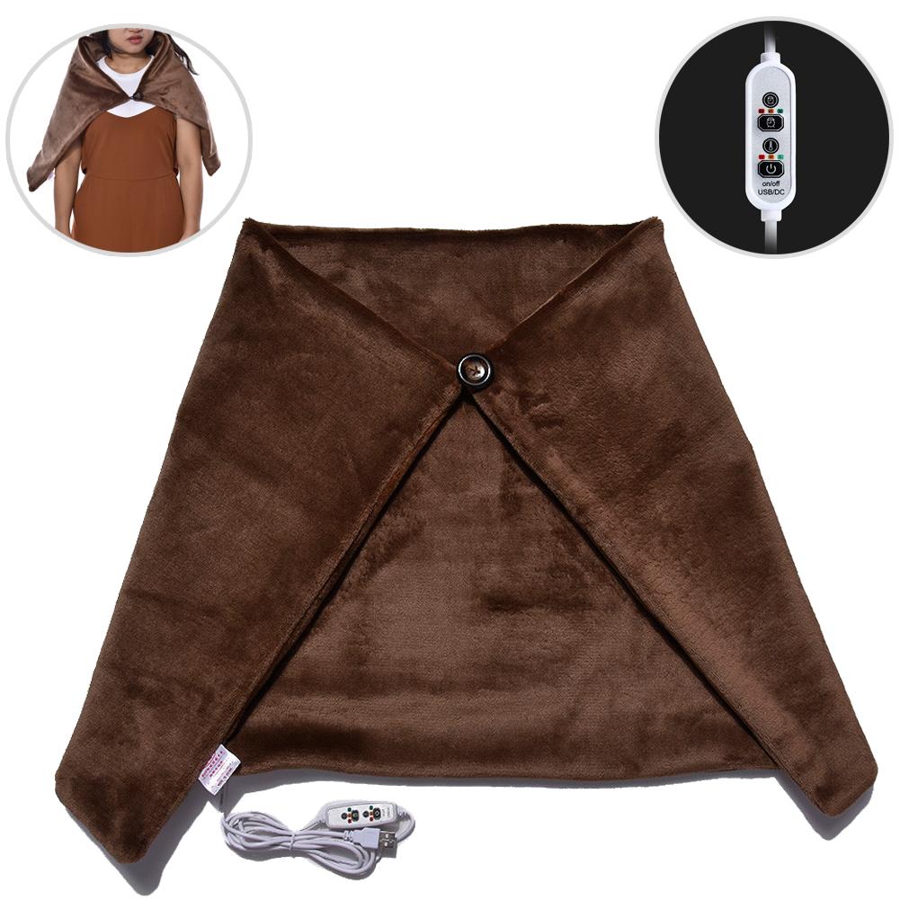 Office Home Electric Warming Heating Blanket Pad Shoulder Neck Heating Shawl USB Soft 5V 2A Ourdoor Soft Heated Shawl: Coffee 45x80cm