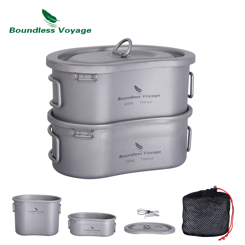 Grenzeloze Voyage Titanium Camping Pot Set Met Opknoping Ring Lunchbox Draagbare Kom Picknick Kookgerei Koken Kit Voor Outdoor