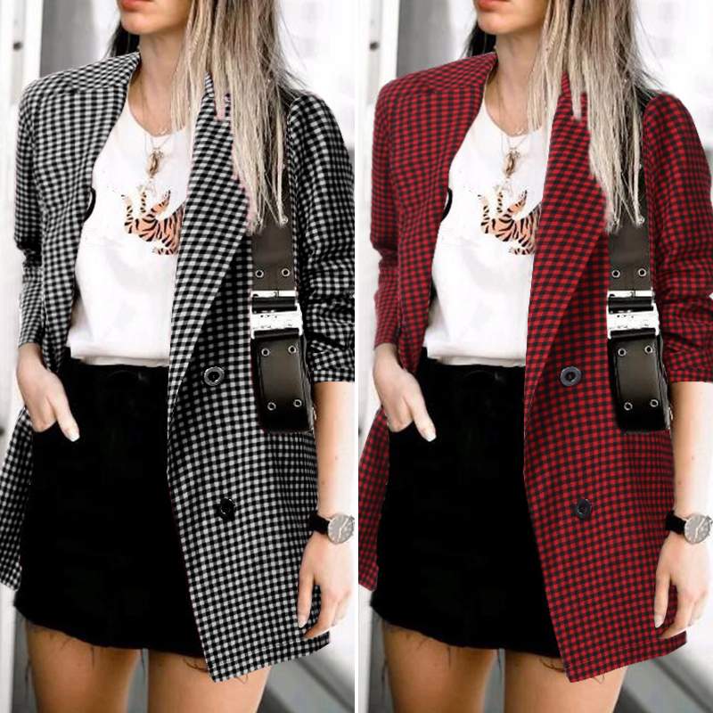Zanzea kvinner rutete rutete blazer kontor dame uformelle lommer blazer feminino jakkeslag knapper chaqueta yttertøy pluss str.