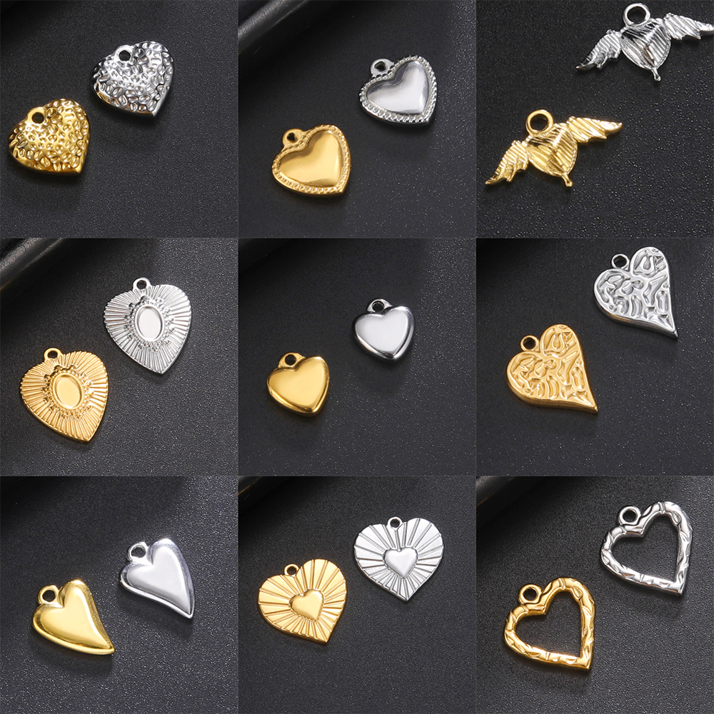 EUEAVAN-5 unids/lote de abalorios de acero inoxidable, collar con colgante de amor y corazón, suministros de fabricación de joyería DIY para mujer, hechos a mano al por mayor