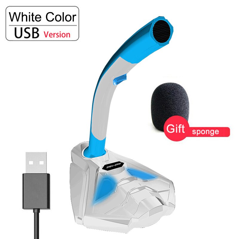 Bekabelde microfoon met telefoonstandaard tafelmodel stereo gaming pc microfoon studio gaming 360 ° usb microfoon dubbele microfoon: Witte usb