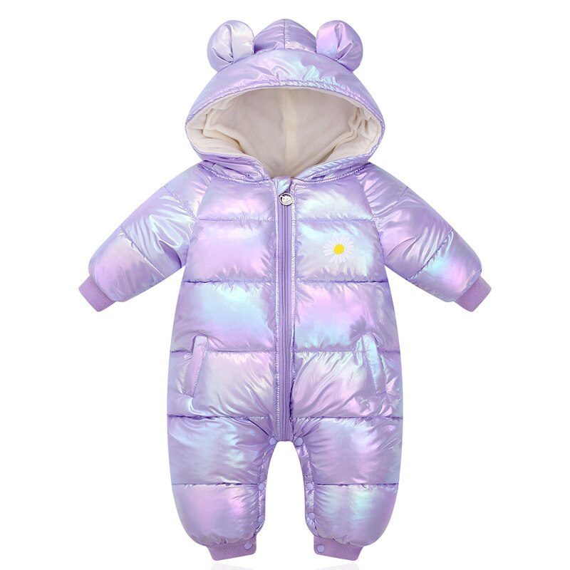 Babymeisjesromper winter felle kleur met capuchon dikke warme jumpsuits kostuum voor peuterjongens bovenkleding winddicht sneeuwpak: Paars / 18m