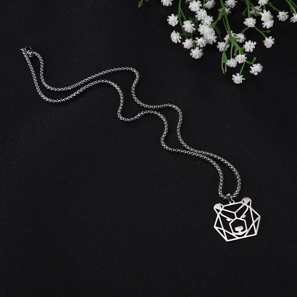 Teamer-collar con colgante de Animal de acero inoxidable para hombre, caja larga con cadena, Lobo, perro, gato, oso, León, ericio, cangrejo, camarón, joyería