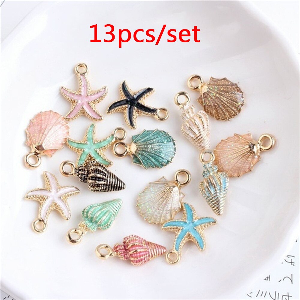 ! 13 stks/set Leuke Kleurrijke Conch Sea Shell Charms Oceaan Hangers Maken Handgemaakte Accessoires Craft Maken of Decoratie