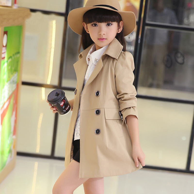 Meisjes trenchcoat lente kinderen lange jas kinderen blazer katoenen bovenkleding jassen tienermeisjes kleding bovenkleding