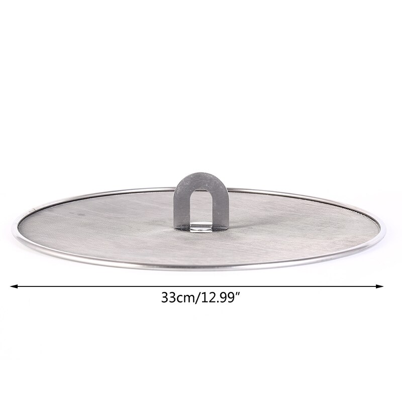 Spildtæt stegning stænkskærm rustfrit stål sølv olie proofing pan cover: 33cm