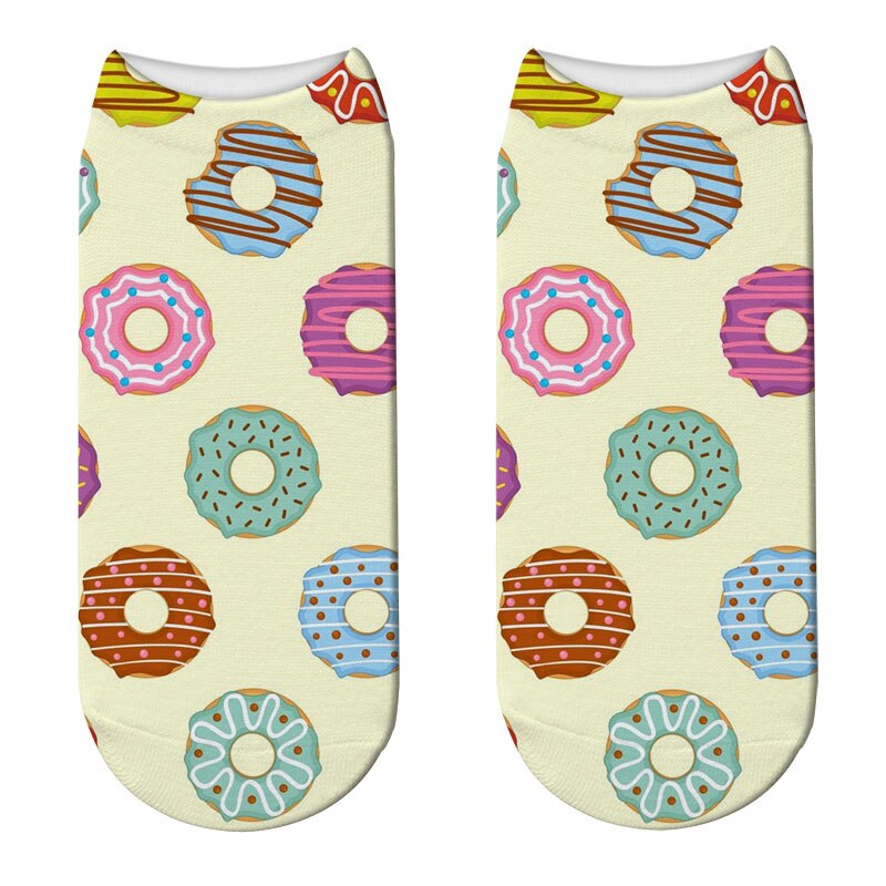 Japanese Women Cute Fruit Food Dessert 3D Print Socks Funny Donut Doughnut Short Socks Cute Happy Funny Cotton Socks Calcetines: 6