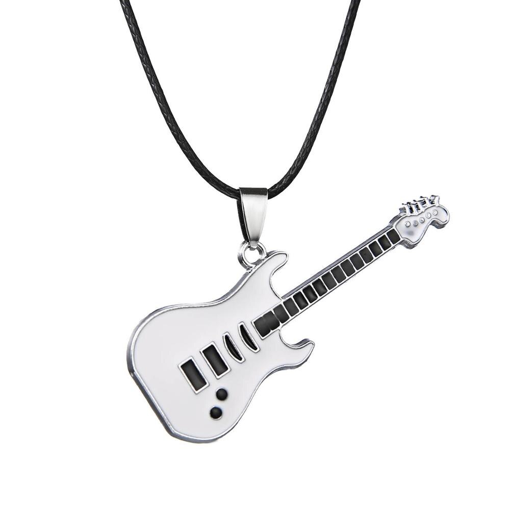 Rinhoo Trendy Lederen Ketting Gitaar Ketting Voor Mannen Punk Rock Muziek Sieraden Rvs Ketting Hanger: white