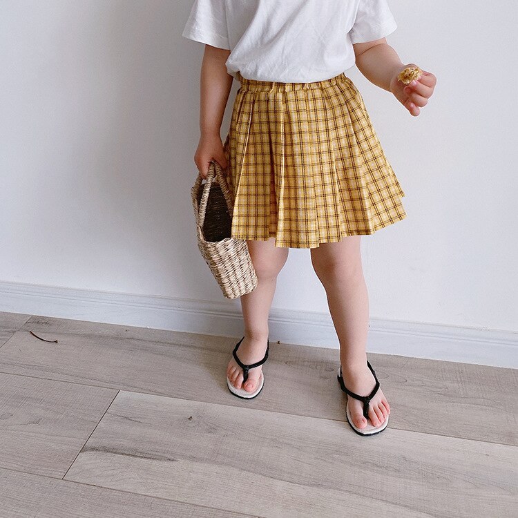 Summer cute girls plaid pleated skirts kids cotton 2 colors skirt