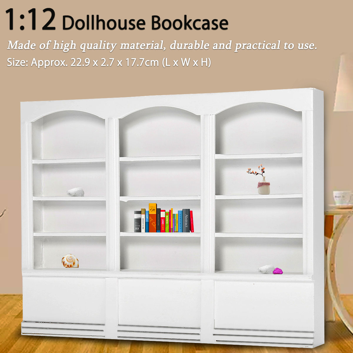 1:12 Multifunctionele boekenkast Poppenhuis Miniatuur Meubels Keuken Eetkamer Houten Kast Display Plank Wit 22.9x2.7x17.7 cm