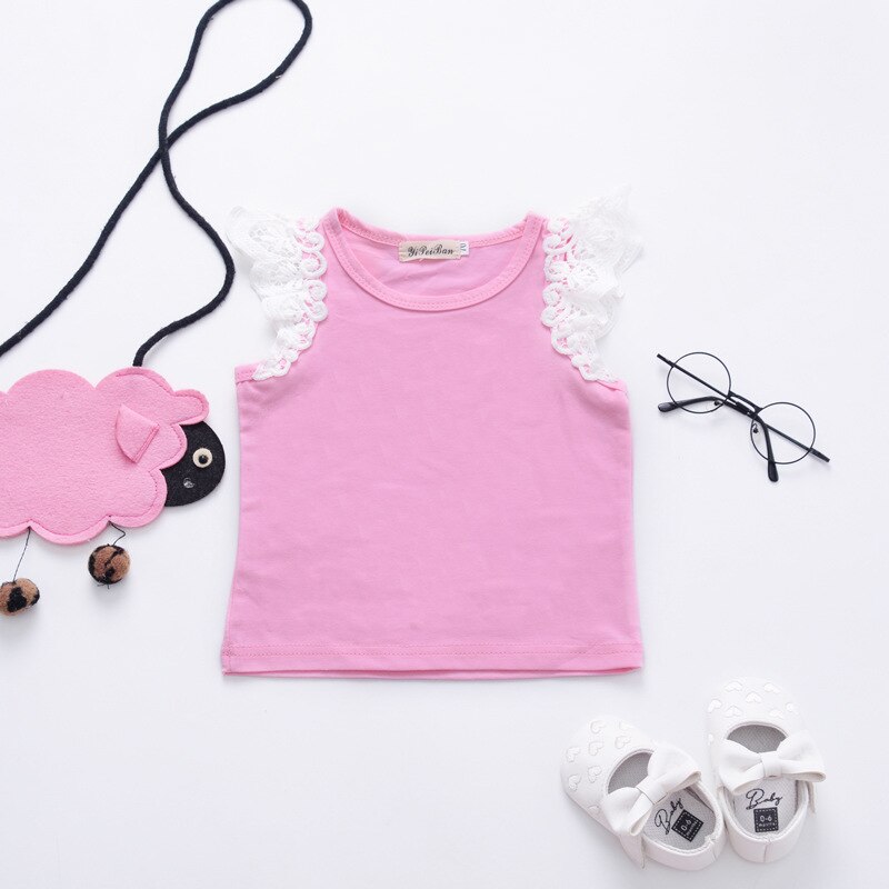 Camiseta de encaje para niñas pequeñas, Tops de princesa, chaleco de encaje sólido, camisetas, ropa infantil