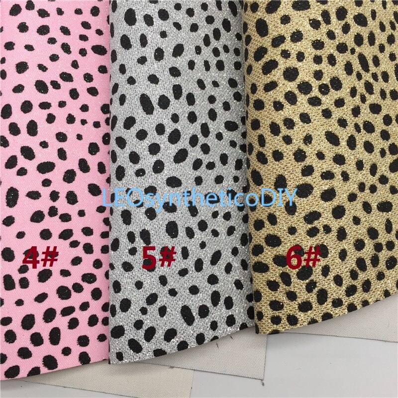 1PC 21X29CM Glitter Fabirc, Dots Printed Glitter Leather Sheets For Making Bows LEOsyntheticoDIY T433A