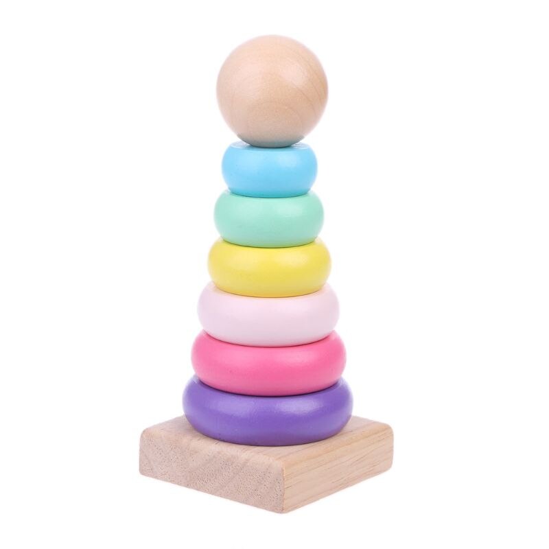 Warm Color Rainbow Stacking Ring Tower Stapelring Blocks Wood Toddler Baby Toys: Default Title