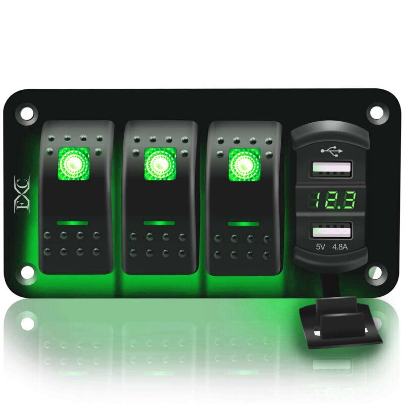 1/2/3/6/7/8 Panel de interruptor de encendido-apagado 2USB 12V-24V cargador LED voltímetro para coche SUV Marine RV camión Camper barco: 3 Gang