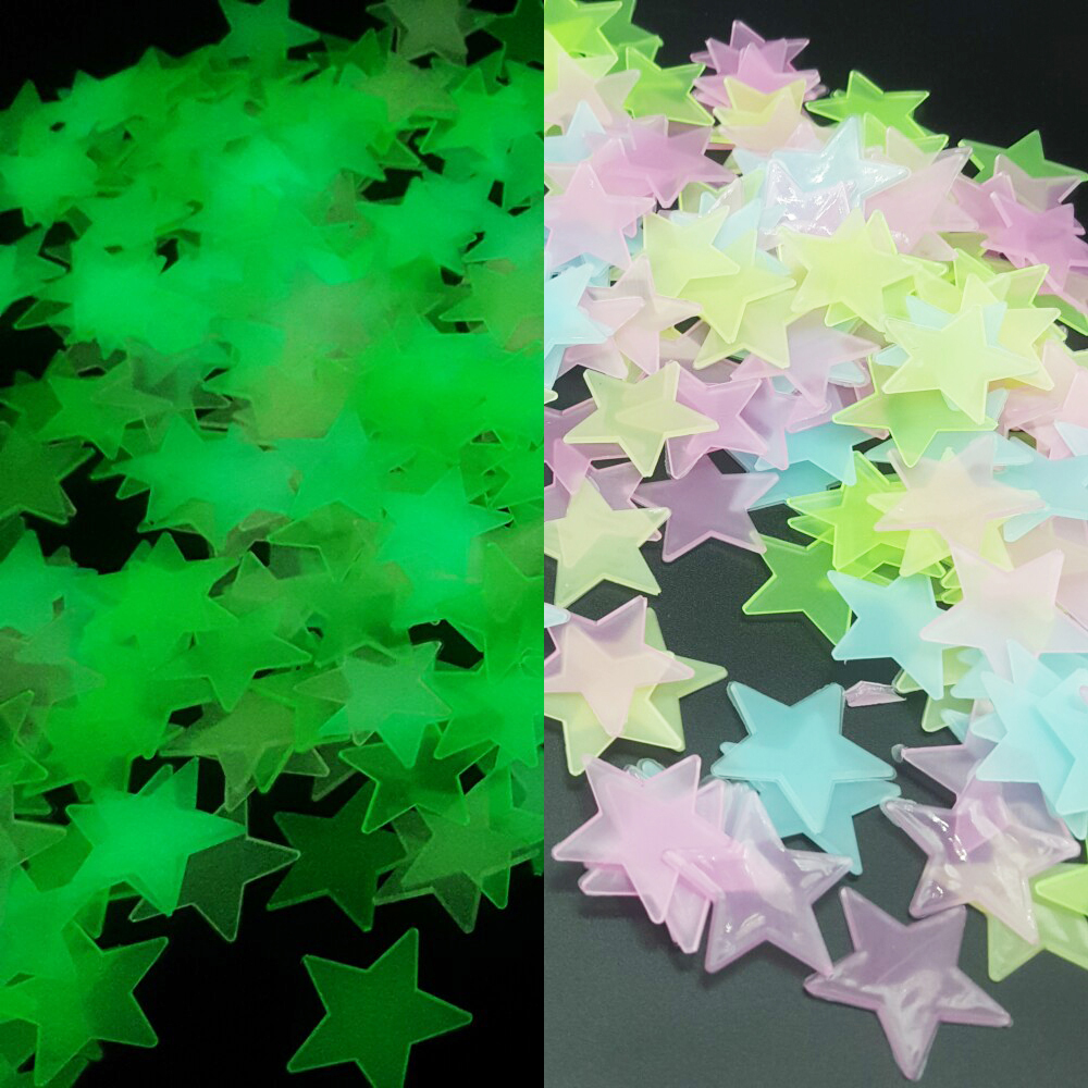 QIBU 100 stuks Lichtgevende 3D Ster Fluorescent Glow in The Dark Kerst Decoratie voor Kid woonkamer Accessoires DIY Muur stickers