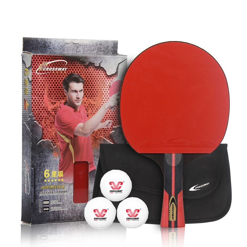 CROSSWAY Table Tennis Racket 6 Star Single Racket with Bag Racquet Sports Ping Pong Paddle Rubber Bats: P401 long