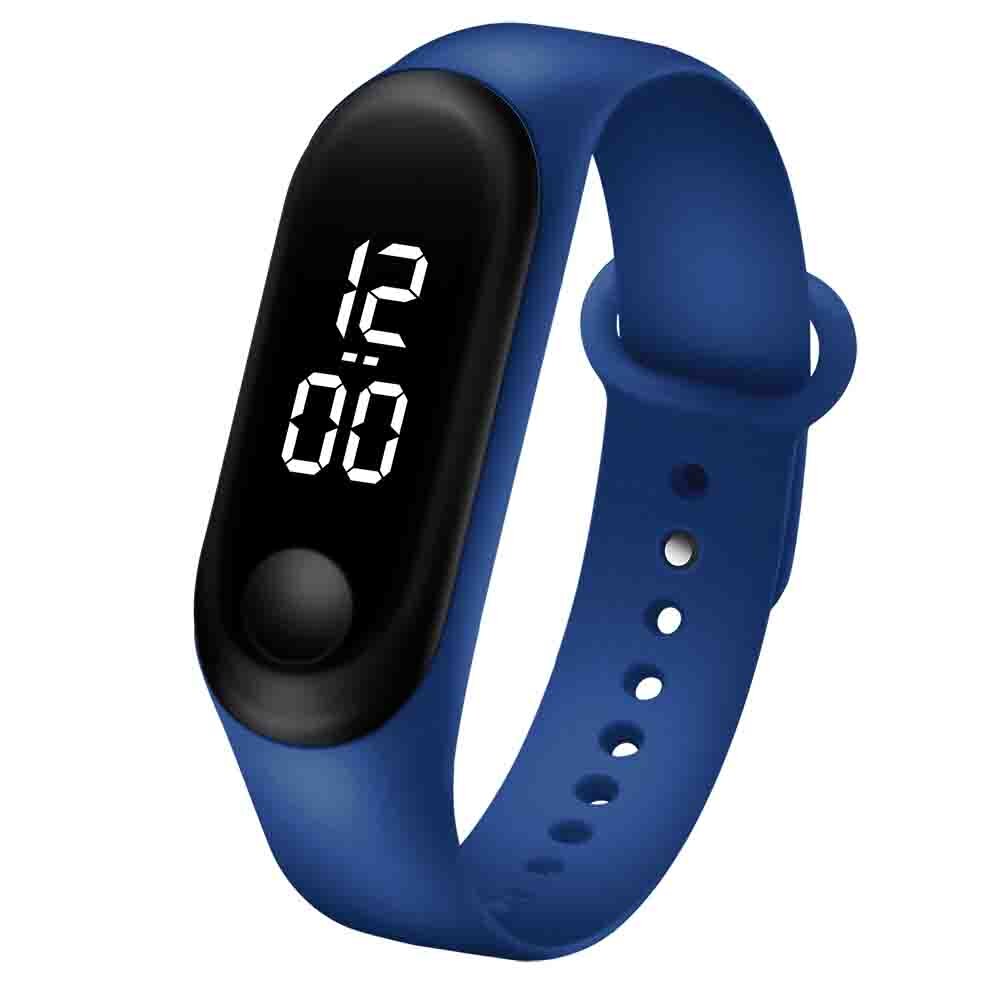 Herreklokke sportsklokke ledet elektronisk sport digital reloj armbåndsur godterifarge silikonklokker til menn relogios masculinos: M3w- mørkeblå