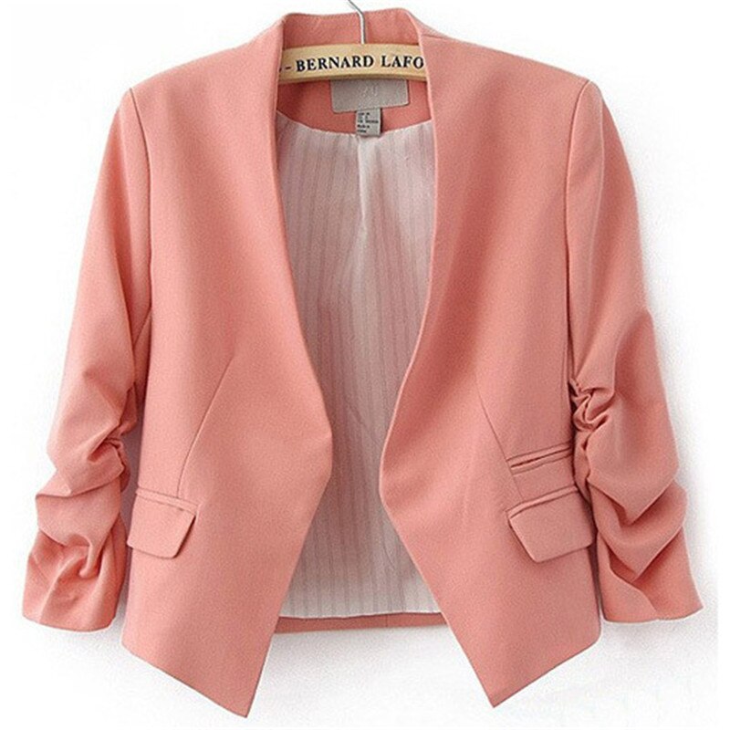 Dame slik farve blazer jakkesæt langærmet uden knap lille jakkesæt kvindelige deltagere i dame blazer frakke jakke