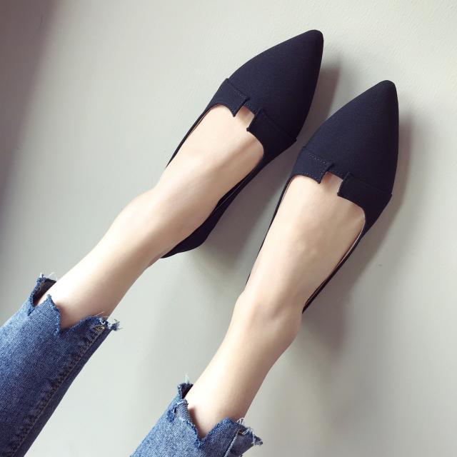 newest pink women flats Solid Flock Pointed toe flat shoes woman casual shoes women boat shoes zapatos de mujer: Black / 9