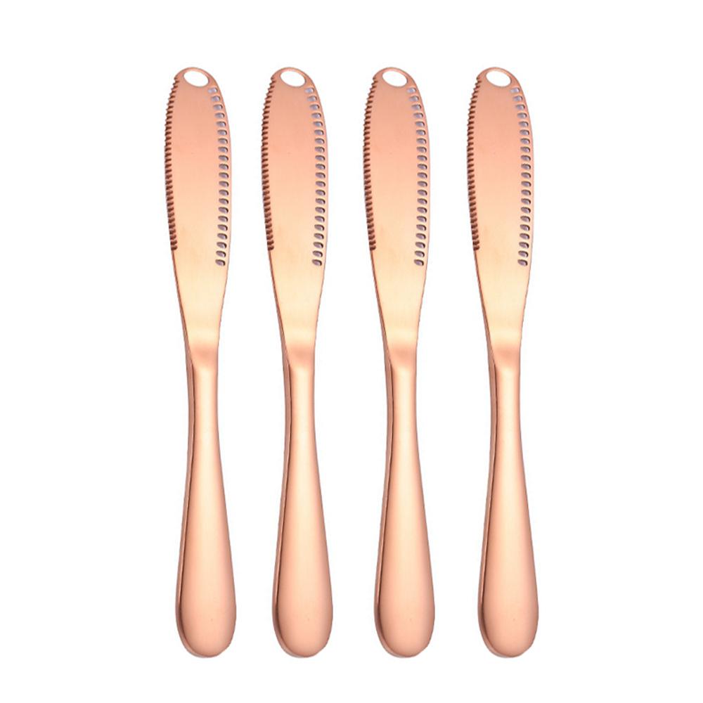 4 stk 304 smørstrøkniv i rustfritt stål skjærer krøller smørkniv med tagget kant: Rosenrød