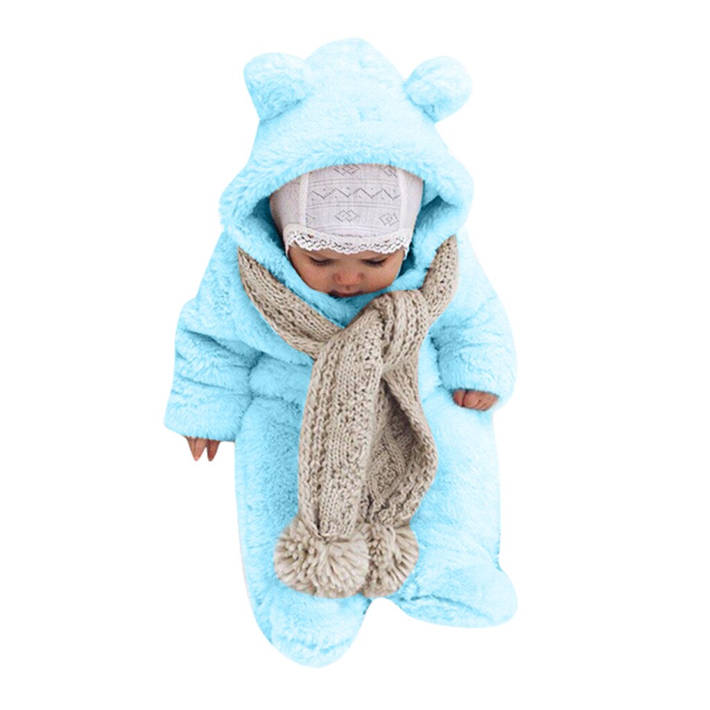 0-2 Y Pasgeboren Baby Jongen Meisje Winter Fleece Jumpsuit Hooded Romper Warme Jas Uitloper