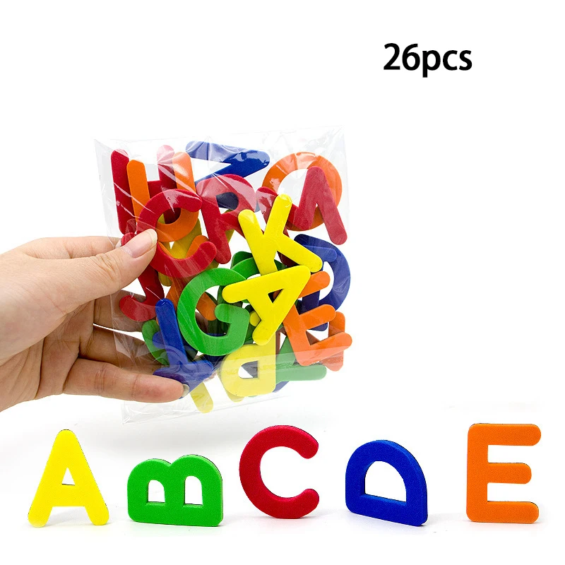Letras magnéticas números alfabeto ABC 123 imanes de nevera plástico educativo preescolar juguete de aprendizaje conjunto mayúsculas matemáticas minúsculas: Blanco