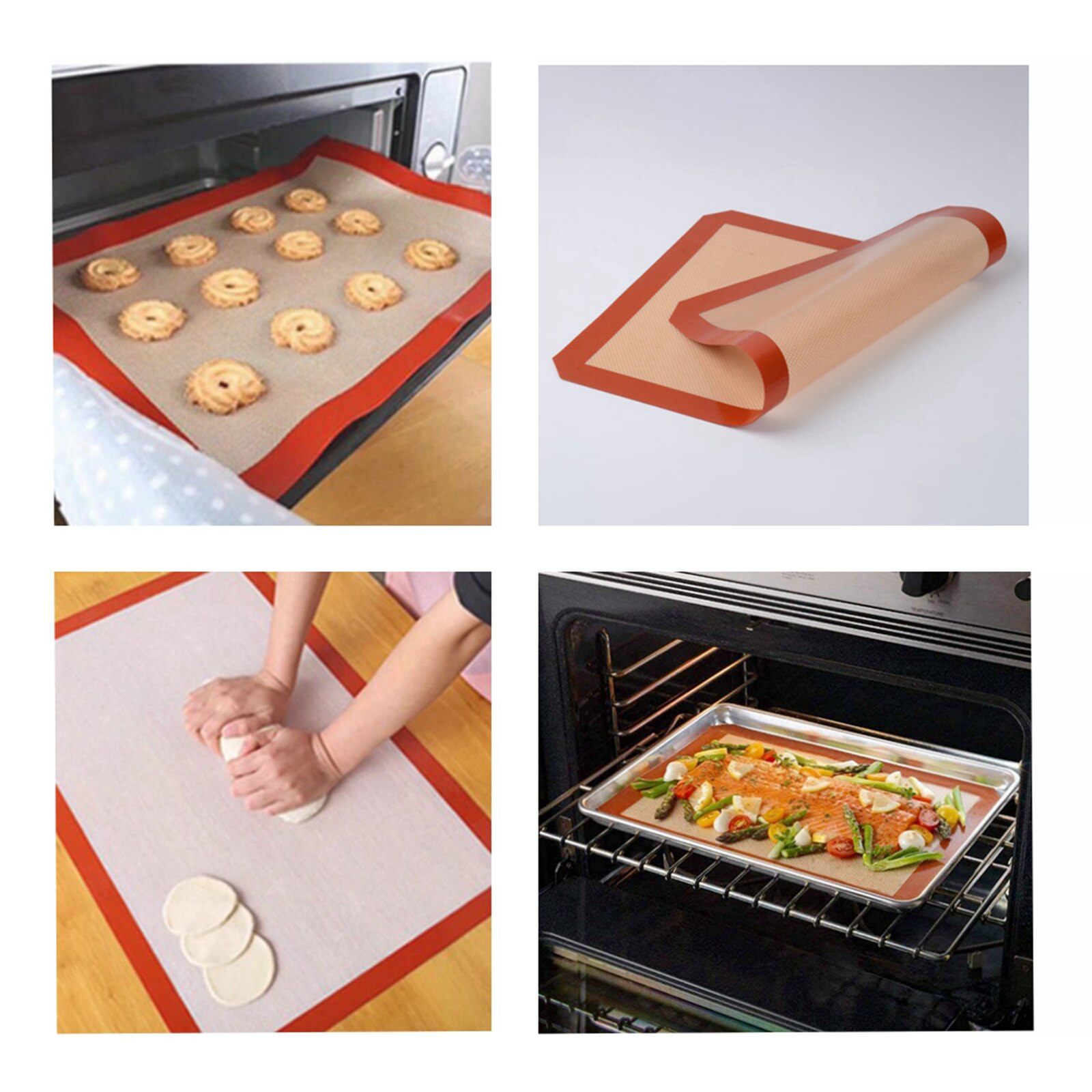 Silicone Baking Mat 16.5x11.6' Non Stick Liner for Bake Pans & Rolling Red