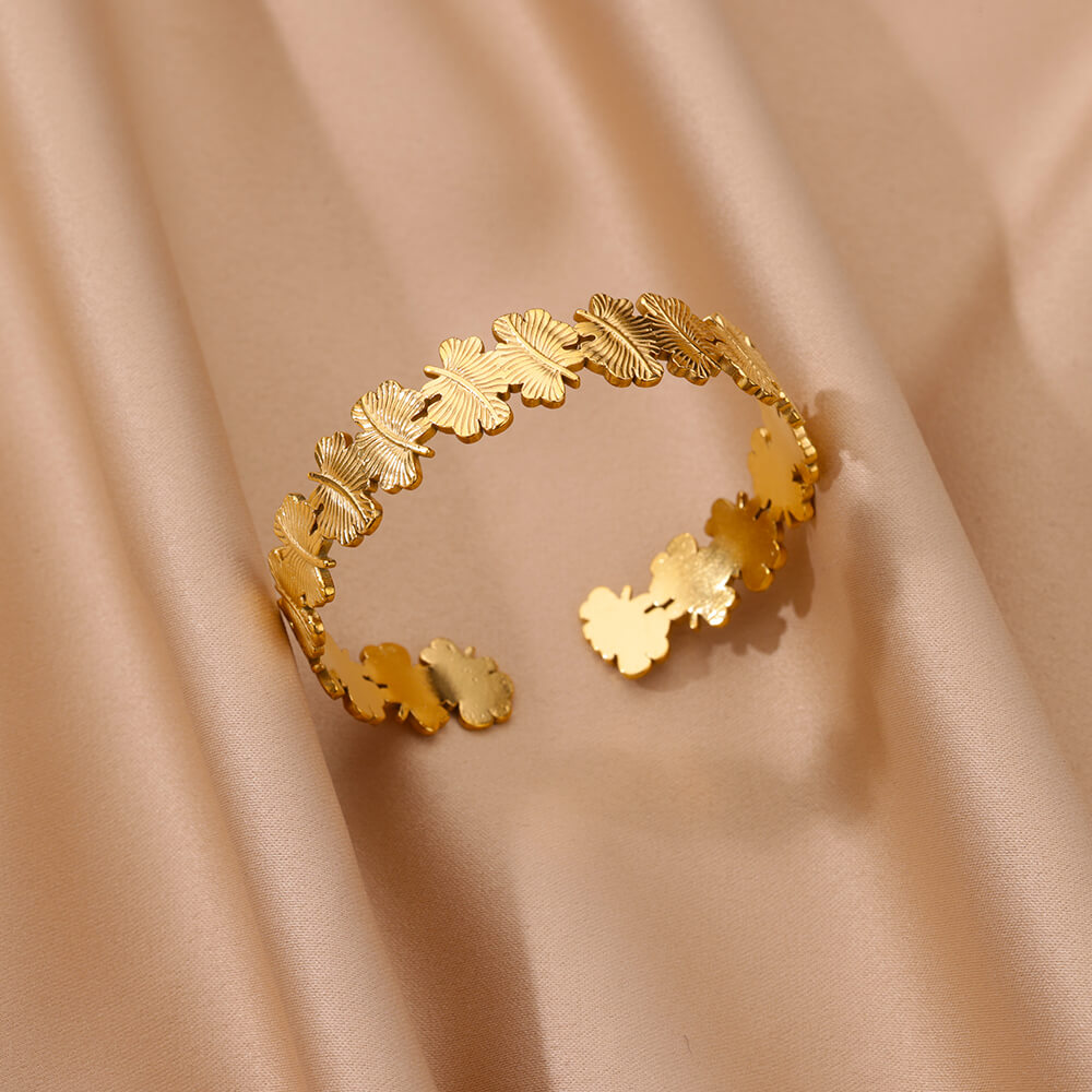 Bracelet manchette Vintage à fleurs pour femmes, couleur or, en acier inoxydable, moulage esthétique, bijoux de poignet pour Couple: Couleur or jaune pâle