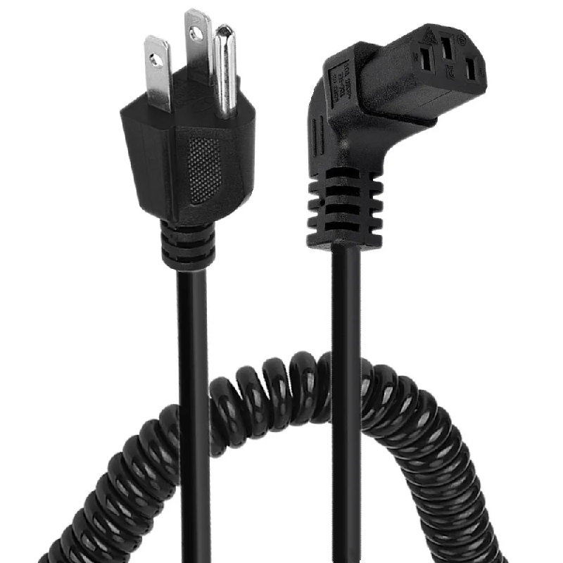 Spiralformet kveilet 7 ~ 8 m 10 ampere 125 volt 3- pinners ac-strømledning for elektronikk, tv, datamaskin, skriver, skjerm, bærbar pc og mer: Grønn