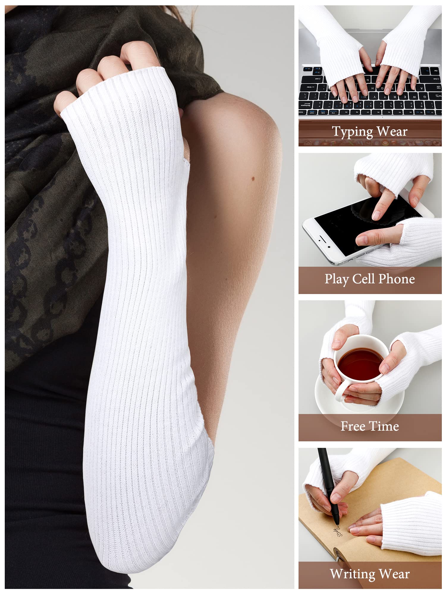 Guanti lunghi senza dita in misto cachemire da donna scaldamuscoli in misto lana invernale guanto in maglia bianco per donna 40cm 50cm 60cm di lunghezza