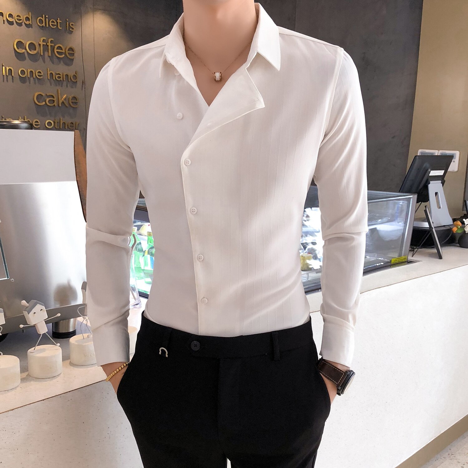 Herre fritidsskjorter camisa masculina smoking tøj ensfarvet skjortekjole mærke slim fit herreskjorte langærmede skjorter herre