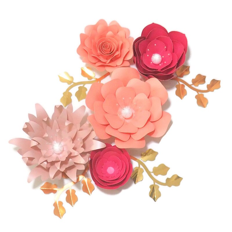 Handgemaakte Cardstock Rose Diy Papier Bloemen Bladeren Set Voor Wedding & Event Backdrops Decoraties Nursery Muur Deco Video Tutorials