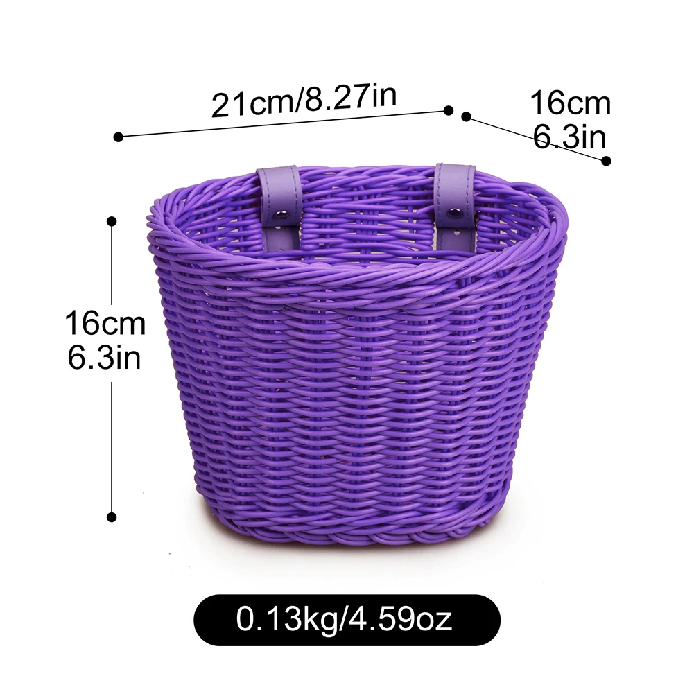 Woven Bicycle Basket Childrens Bike Front Handlebar Baskets Scooter Front Storage Pouch Foldable Removable Bicycle Bag & Pannier: PURPLE