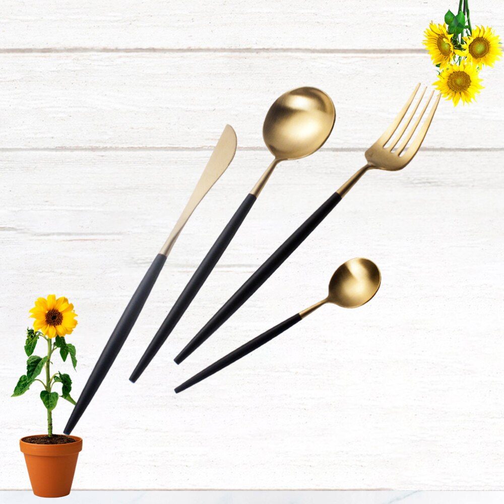 Stainless Steel Flatware Set Stainless Steel Cutter Fork Western Food Flatware (Black)