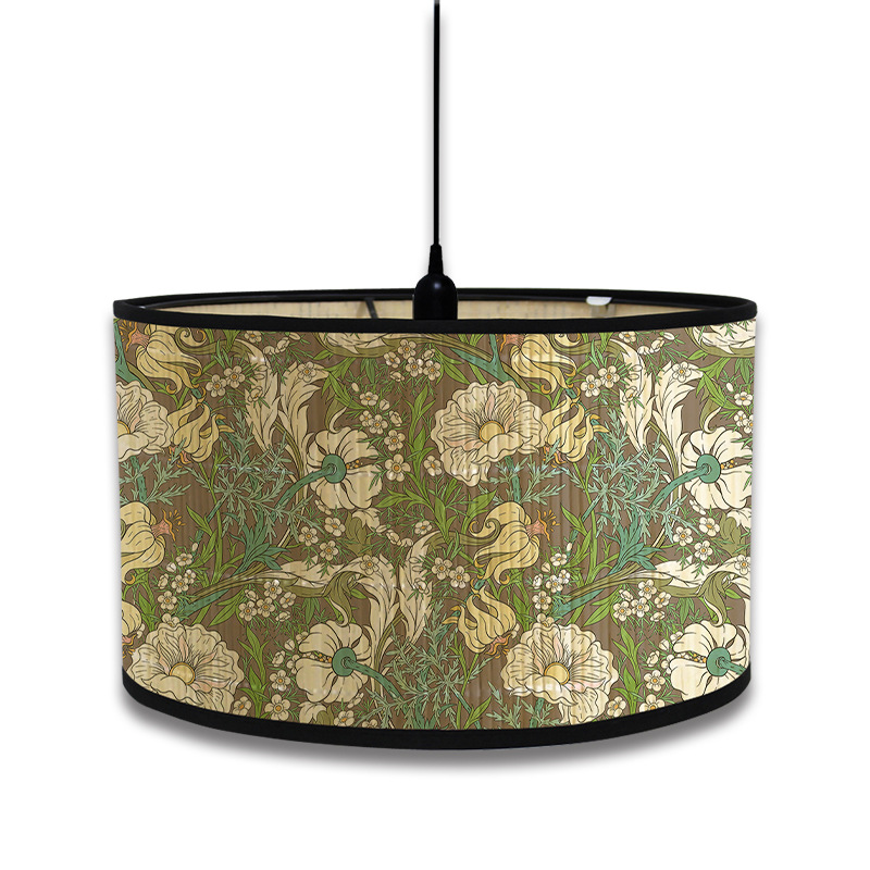 Abat-jour à motif de plante verte de Style nordique, abat-jour d'art en bambou, lustre de café, décor de salle d'accueil rétro, couvercle de lampe suspendue