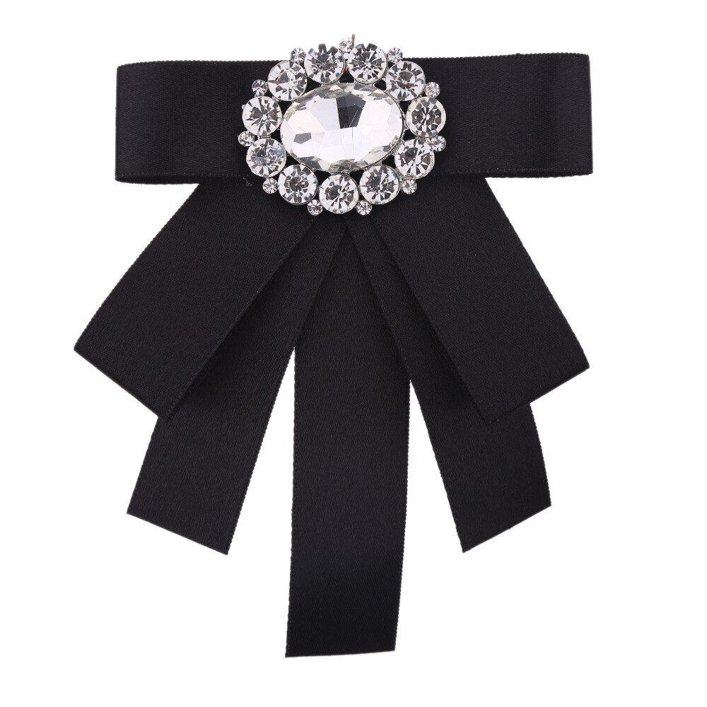 i-Remiel Tie Bows Brooch Rhinestone Cloth Art Pins And Brooches Ladies Broaches Collar Decoration Groom Blouse Jewelry Badge: black