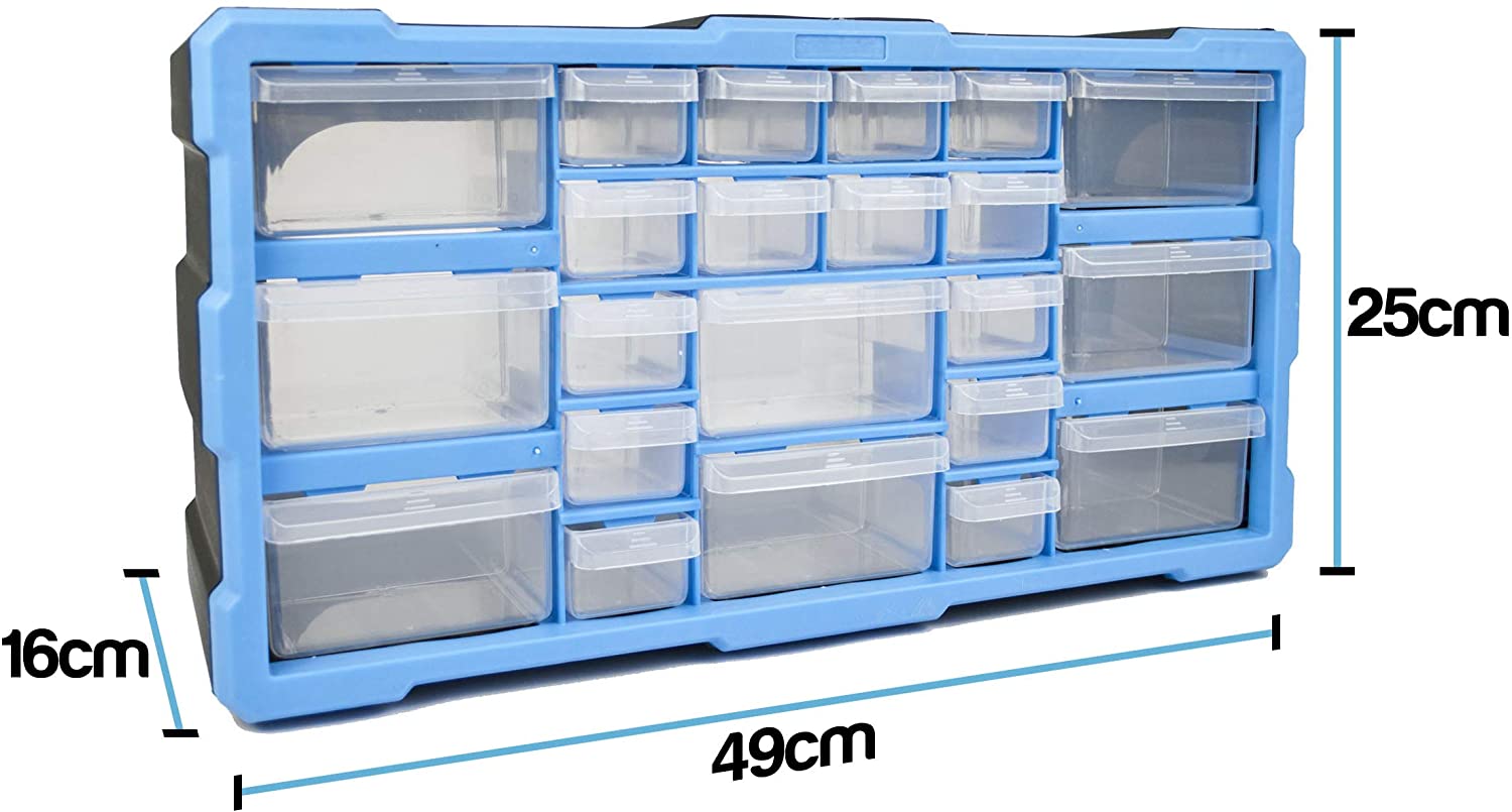 DIY Tool Bits Storage Organiser Unit - Workshop Screws and Small Parts Cabinet or Office Stationary Craft Box (22 Drawer)