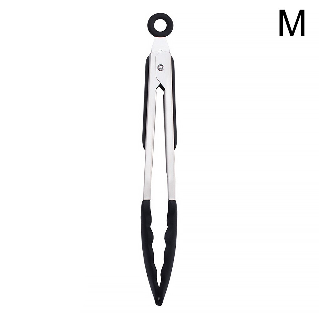 Kitchen Tongs Stainless Steel Silicone Kitchen Cooking Tongs Grilling Barbeque Food Non Stick Cookware Bread Tongs Kitchen Tools: Black M 26.5 x 3.5cm